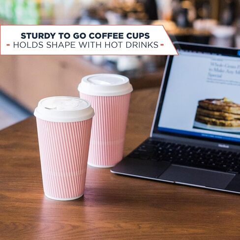 Disposable Coffee Cups With Lids - 16 oz To Go Coffee Cup (70 Pack). Large Travel Cups Hold Shape With Hot and Cold Drinks, No Leaks! Insulated Ripple Cups Protect Hands, No Sleeves needed! in Saudi Arabia