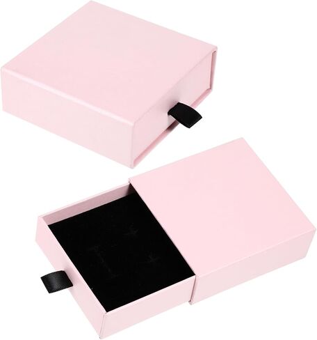 Lusofie 2 PCS Jewelry Gift Boxes 3.5×3.5×1.2inch Jewelry Organizer Box Drawer Type Small Jewelry Gift Box Black Jewelry Box for Wmen for Bracelets Earrings Necklaces in Saudi Arabia