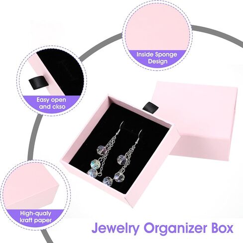 Lusofie 2 PCS Jewelry Gift Boxes 3.5×3.5×1.2inch Jewelry Organizer Box Drawer Type Small Jewelry Gift Box Black Jewelry Box for Wmen for Bracelets Earrings Necklaces in Saudi Arabia