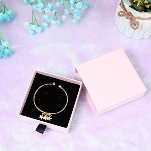 Lusofie 2 PCS Jewelry Gift Boxes 3.5×3.5×1.2inch Jewelry Organizer Box Drawer Type Small Jewelry Gift Box Black Jewelry Box for Wmen for Bracelets Earrings Necklaces in Saudi Arabia