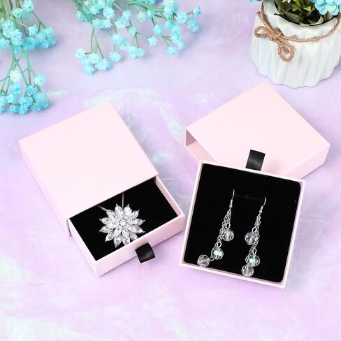 Lusofie 2 PCS Jewelry Gift Boxes 3.5×3.5×1.2inch Jewelry Organizer Box Drawer Type Small Jewelry Gift Box Black Jewelry Box for Wmen for Bracelets Earrings Necklaces in Saudi Arabia
