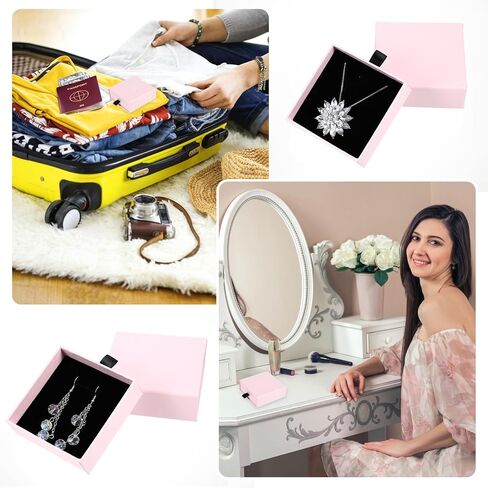 Lusofie 2 PCS Jewelry Gift Boxes 3.5×3.5×1.2inch Jewelry Organizer Box Drawer Type Small Jewelry Gift Box Black Jewelry Box for Wmen for Bracelets Earrings Necklaces in Saudi Arabia