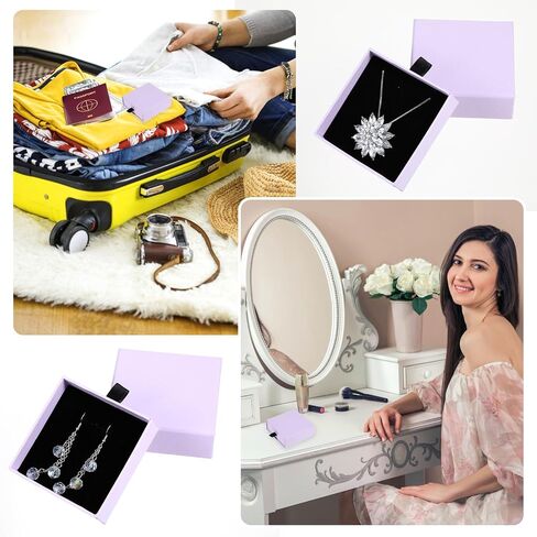 Lusofie 2 قطعة علب هدايا المجوهرات 3.5 × 3.5 × 1.2 بوصة صندوق منظم المجوهرات نوع الدرج صندوق هدايا مجوهرات صغير صندوق مجوهرات أسود للنساء للأساور والأقراط والقلائد in Saudi Arabia