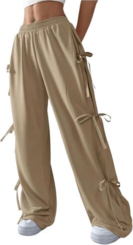 SHENHE Women's Wide Leg Baggy Sweatpants Elastic Waist Tie Bow Pants Loose Long Pants in Saudi Arabia