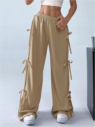SHENHE Women's Wide Leg Baggy Sweatpants Elastic Waist Tie Bow Pants Loose Long Pants in Saudi Arabia