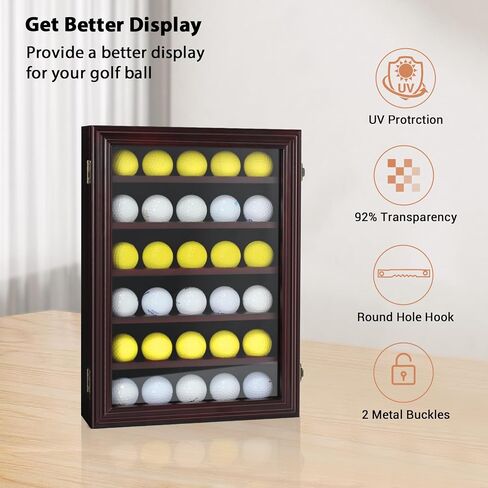 Golf Ball Display Case - No Door Golf Ball Holder for 30 Golf Balls, Solid Wood Golf Ball Rack Wall Mount for Golf Enthusiasts in Saudi Arabia