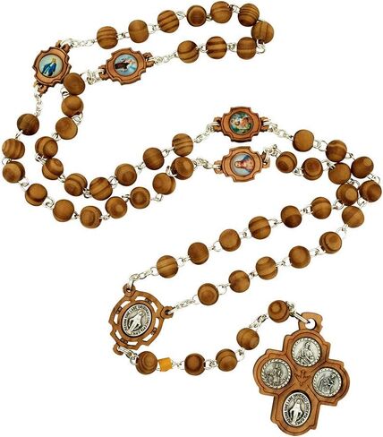 Venerare Olive Wood Rosary | Unique Four Way Cross Crucifix and Medals | Great Catholic Gift for First Holy Communion, Confirmation, and Ordination | Made in Italy in Saudi Arabia