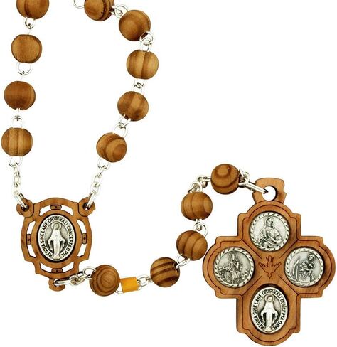 Venerare Olive Wood Rosary | Unique Four Way Cross Crucifix and Medals | Great Catholic Gift for First Holy Communion, Confirmation, and Ordination | Made in Italy in Saudi Arabia