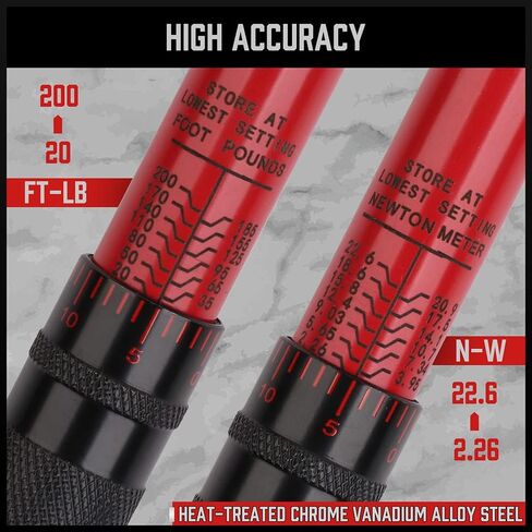 مفتاح عزم الدوران 1/4 بوصة، نطاق الدقة 20-200in.lb/2.26-22.6N.m، وصلة محول قفل آمن من الصلب CRV قابلة للعكس in Kuwait