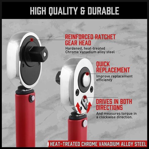 مفتاح عزم الدوران 1/4 بوصة، نطاق الدقة 20-200in.lb/2.26-22.6N.m، وصلة محول قفل آمن من الصلب CRV قابلة للعكس in Kuwait