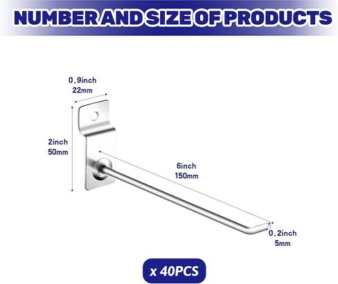 40Pcs Slatwall Panel Hooks Bulk Set, Metal Pegboard Organizer Slat Wall Hanging Display Hanger Hooks for Gridwall Garage Shop Retail (2 Inches/5 CM) in Saudi Arabia