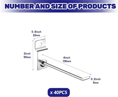 40Pcs Slatwall Panel Hooks Bulk Set, Metal Pegboard Organizer Slat Wall Hanging Display Hanger Hooks for Gridwall Garage Shop Retail (2 Inches/5 CM) in Saudi Arabia