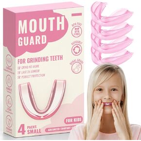 4 Pack Pink Kids Mouth Guard for Teeth Grinding,Comfortable Kids Night Guard,Moldable Child Bite Guard for Clenching Teeth, Mouthguard for Kids