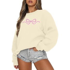 FASHGL Pink Bow Sweatshirt Coquette Sweater - Y2k Sweatshirts Cute Clean Girl Aesthetic Shirt Fall Crew Neck Pullover