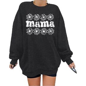 KIDDAD Mama Sweatshirt Women Mama Letter Print Top Mother Gift Tee Mom Life Long Sleeve Shirt Casual Oversized Pullover