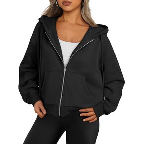 Trendy Queen Zip Up Hoodies For Women Cropped Sweatshirts Fall Fashion Outfits 2024 Y2k Fleece Teen Girls Clothes