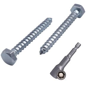 (Pack of 6) DIN 571 Zinc Plated Steel Hex Wood Screws 5/16"" x 4-3/4"" (M8 x 120mm) Screws Hex Head Screws Hex Head, Silver