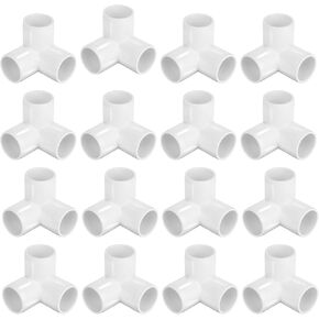 3/4“ Tee PVC Fitting 3 Way Elbow Connector, Furniture Grade 90 Degree Elbow Side Outlet, PVC Corner Fittings for Building Furniture Greenhouse Shed Pipe Fittings Tent Connection (Pack of 16)