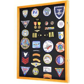 XL Military Medals/Pin/Patches/Badges/Ribbons/Insignia/Flag Display Case Cabinet Shadowbox (Black Wood Finish)
