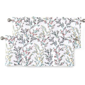 DriftAway Jasmine Watercolor Branch Botanical Thermal Insulated Energy Saving Window Curtain Valance for Living Room Bedroom Kitchen Rod Pocket 2 Layers 52 Inch by 18 Inch Multi 2 Pack
