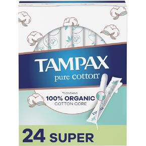 TAMPAX Pure 100% Organic Cotton Core Super Absorbency Tampons - 24 ct