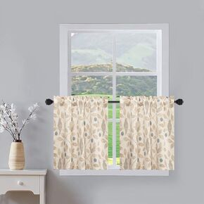VOGOL Blue Valances for Windows, Lovely Leaf Print Window Shades Rod Pocket Kitchen Valances for Windows Farmhouse Cafe, 52x12, One Piece in Saudi Arabia