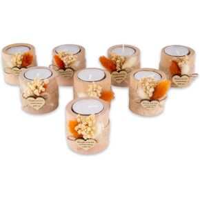 Wooden Tealight Candle Holders - 8 Piece Mini Cylinder Candle Holders for Wedding Party Guest, Votive Candle Holders, Candle Souvenirs for Guests, Baby Shower, Party Favors, Thank You Gifts, Amber