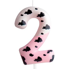 2nd Birthday Candle Cow Number 2 Candle Cow Cake Decoration Birthday Party Supplies Pink Cow Themed Cake Topper Decorations for Kids Boy Girl Party Decor Supplies