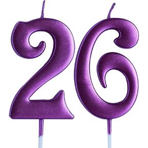 Pink 26th Birthday Candle, Number 26 Years Old Candles Cake Topper, Woman Party Decorations, Supplies