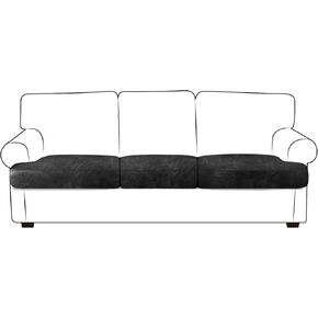 Leather Look T-Cushion Sofa Seat Slipcovers Set, Couch Furniture Protector for Sectional, Armchair, Loveseat - Pets - Stretch Spandex Fabric (3 T-Cushion Sofa, Dark Grey)