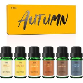 Autumn Essential Oils for Diffusers for Home, MitFlor Fragrance Oils Set, 6 Fall Scents, Natural Aromatherapy Oils, for Candles & Soap Making, for Humidifiers, 6x10 ml