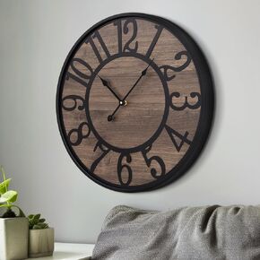 LEIKE Large Wall Clocks for Living Room,Non Ticking Silent,Battery Operated Big Round Modern Wood Wall Clock for Bedroom,Farmhouse,Office,Vintage Wall Decor-24 Inch/60CM-Black-Arabic Number