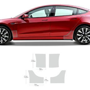 لطراز Tesla 3 2017-2024 PPF طبقة حماية لطلاء السيارة مسبقًا شفاء ذاتي 0.85 مل من مادة TPU HD واقي للخدش ملحقات خارجية (تنانير جانبية لزاوية الباب الأمامي والخلفي 6 قطع)