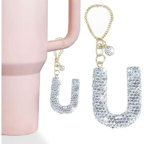 Letter Charm for Stanley Cup Handle Accessories for Stanley Tumbler Bling Glitter Diamond Letter A Keychain for Stanley Accessories 30 oz 40 oz Personalized Initial Name ID for Women Girls (A)