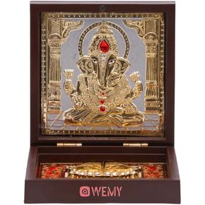 Gold Plated Pocket Temple with Charan Paduka (Laxmi Ganesha - Brown)