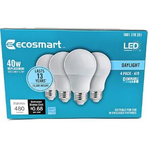 EcoSmart 40W يعادل ضوء النهار A19 Energy Star + لمبة إضاءة LED قابلة لتعديل الضوء (4 عبوات) in Kuwait