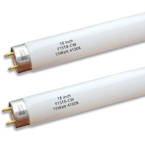 2Pack F15W-T8-CW Cool White 15 Watt Fluorescent Bulb,F15T8/CW 4100K Linear Light,T8 Tube for RV, Plant Lighting, Fish Tank
