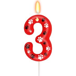 Blue Dog Paw Birthday Candles, Number 4 Dog Patrol Birthday Party Supplies, 2.76 inch Paw Cake Topper Decorations, Birthday Decorations for Kids (Number 4)