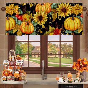 54x18 Inches Thanksgiving Pumpkin Gnome Window Treatment Valance Harvest Autumn Short Curtain Kitchen Bathroom Living Room Decorations Polyester Rod Pocket