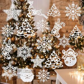 48 Pcs Snowflake Christmas Ornaments Crochet White Snowflake Ornaments Winter Crocheted Snowflake Hanging Decorations for Christmas Tree Xmas Home Wall Holiday Party Gift, 6 Styles