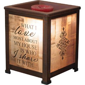 Elanze Designs Love Most About House Share It Copper Tone Metal Electrical Wax Tart & Oil Glass Lantern Warmer