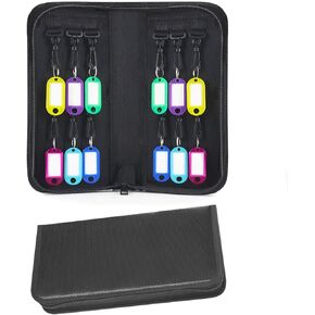 Portable Zippered Key Organizer, Fireproof & Waterproof Key Case with 12 Key Hooks & Tags, Portable Key Storage Organizer for Real Estate Sales,Hotel Executives, Car Service