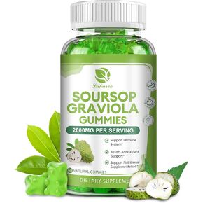 (2 Pack) Soursop Graviola Gummies - 2000mg Extra Strength Soursop Leaves Extract w/Vitamin C, Zinc & Whole Natural Food for Immunity, Liver, Zzz & Antioxidant, Gluten Free, Vegan, 120 Gummies