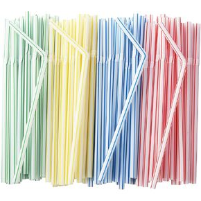 ALINK 500-Pack Striped Flexible Drinking Straws, Plastic Disposable Bendy Straws - 7.75" x 0.23"