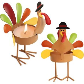 2Pcs Metal Turkey Candle Holder, Thanksgiving Tealight Candle Holders for Autumn Fall Table Centerpiece Fireplace Home Holiday Decorations
