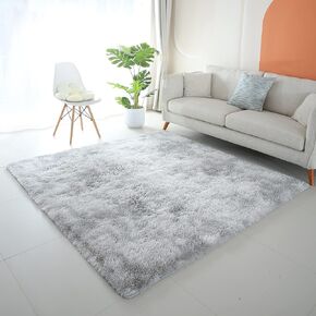 Shag Area Rug 6’x6' Tie Dyed Grey, Plush Fluffy Fur Rug for Living Room, Square Carpet for Bedroom, Soft Shaggy Rug for Living Room Dorm Nursery