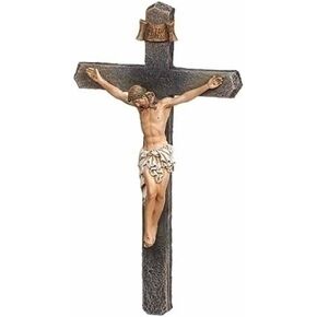 Roman Joseph's Studio Black Wall Crucifix Figurine, 8.25-inch Height, Resin, Religious Decoration