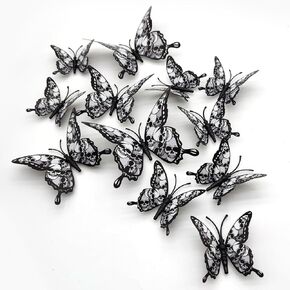 Halloween Decorations Red Rose Wall Stickers 3D Skull Butterfly Window Stickers (12Pcs & 3 Size) - SHANRUN PVC Butterfly Wall Decor Halloween Party Fridge Home Decor Indoor Outdoor Atmosphere Supplies