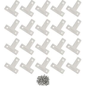 20pcs Angle Plate Corner Brace Flat T Bracket Connector 90 Degree Right Angle Fixing Repair Plated Joint Bracket Furniture Protector 80mm x 80mm / 3.15 x 3.15 inch