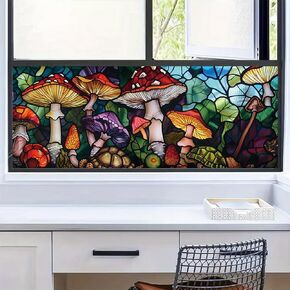 Glass Window Film Stained Glass Window Film Privacy Decorative Tinting Film for Home Frosted Bathroom Window Coverings Static Cling Non-Adhesive 17.7" x 39.5" (BH141)